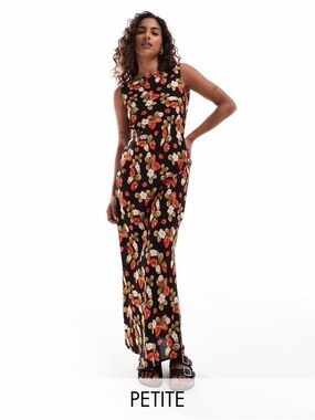 Miss Selfridge Petite Slash Neck Scoop Back Maxi Dress Strawberry Floral Print